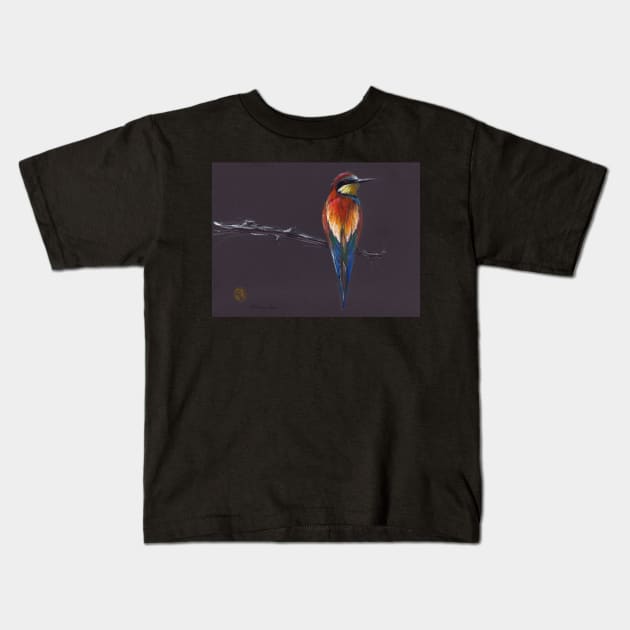 "The European"  original mixed media painting of a European Bee-eater bird Kids T-Shirt by tranquilwaters